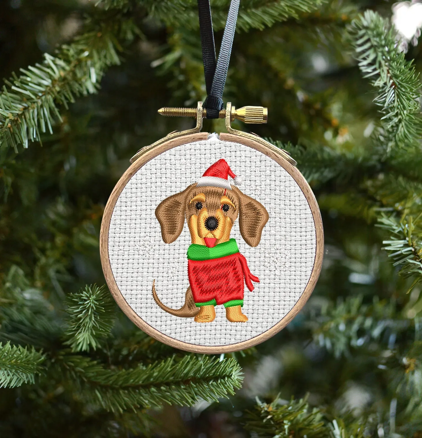 Dachshund Embroidered Christmas Ornaments