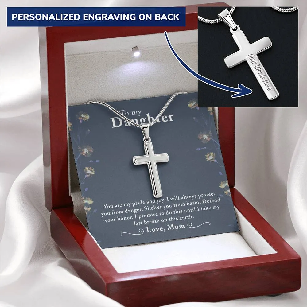 Daughter Cross Necklace-I will always protect you, From Mom