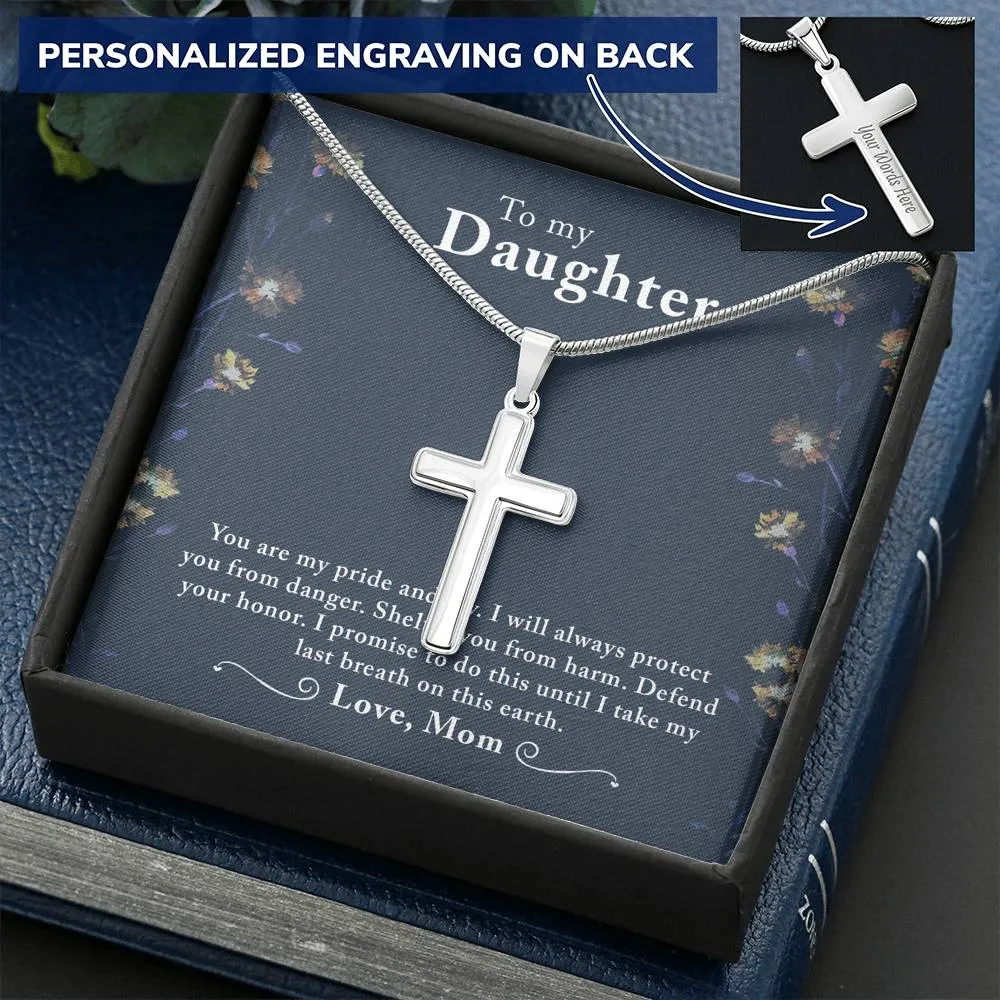 Daughter Cross Necklace-I will always protect you, From Mom