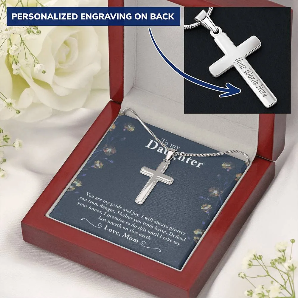 Daughter Cross Necklace-I will always protect you, From Mom