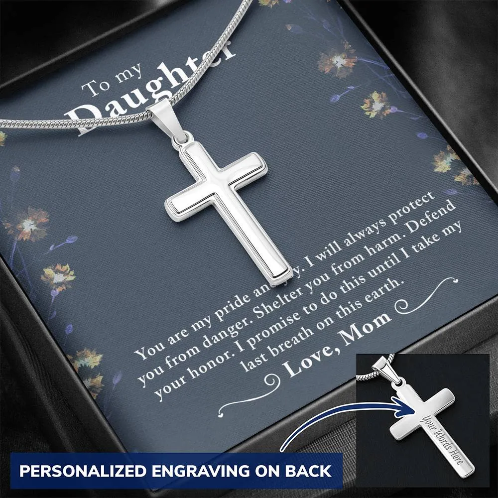 Daughter Cross Necklace-I will always protect you, From Mom