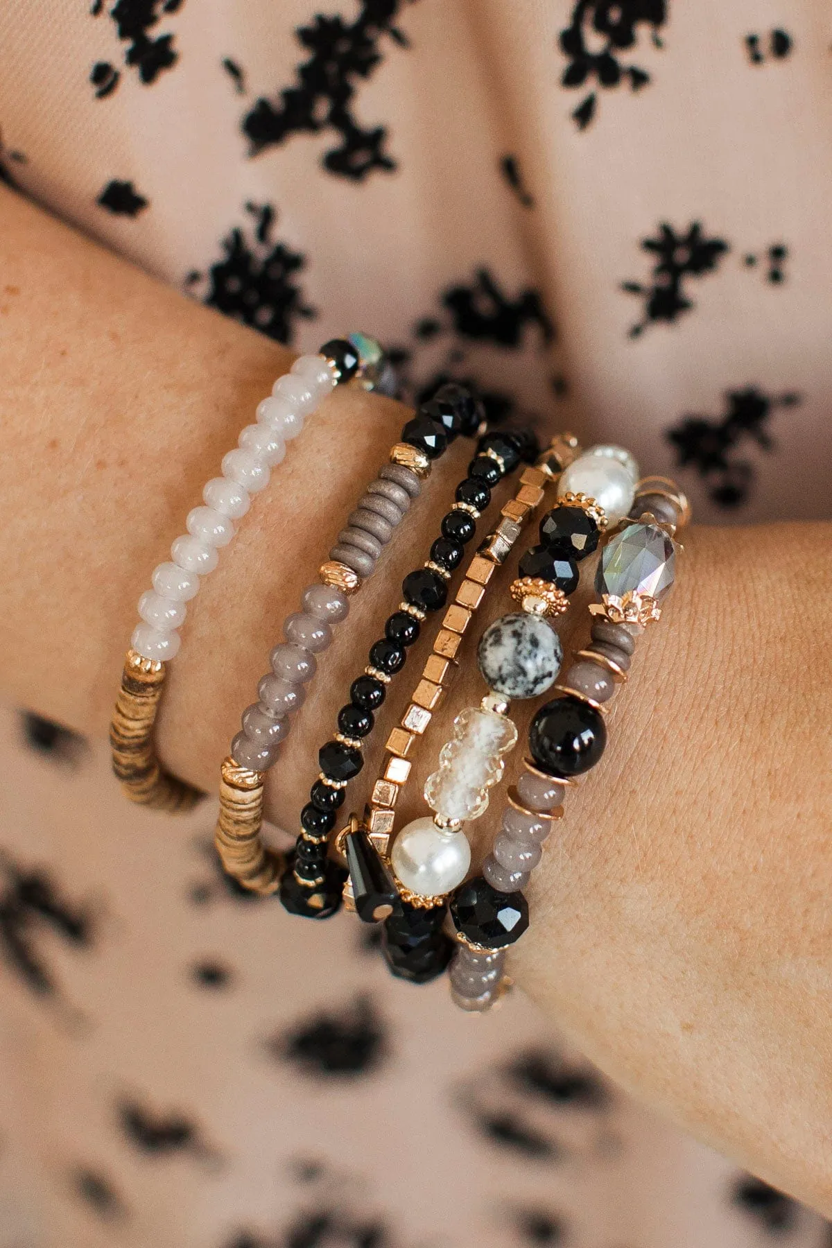 Dazzling Smiles Stackable Bracelet Set- Black