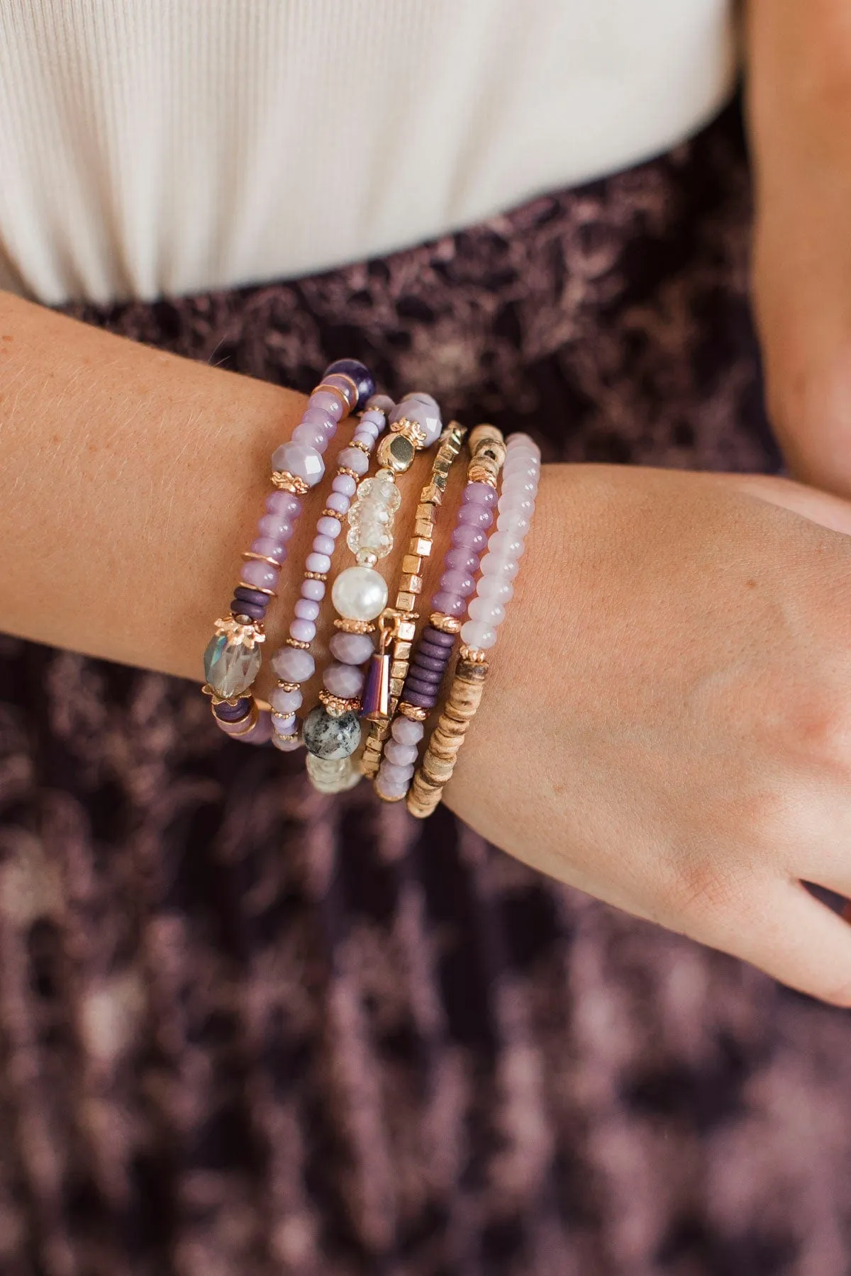 Dazzling Smiles Stackable Bracelet Set- Purple