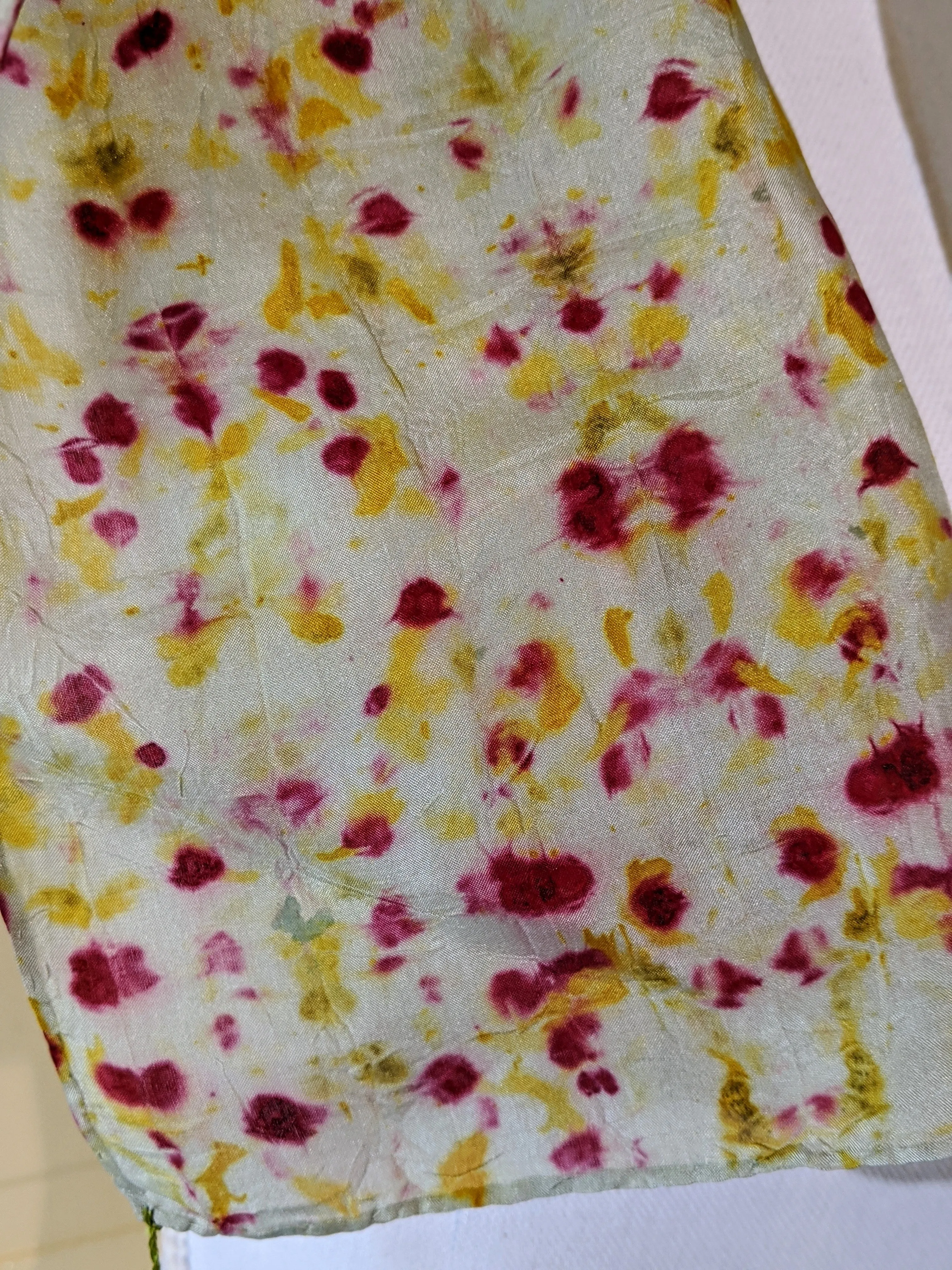 Dot to Dot /Indigo Dyed Yellow & Red Eco Print Scarf