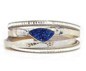Double Wrap Blue Druzy Leather Bracelet