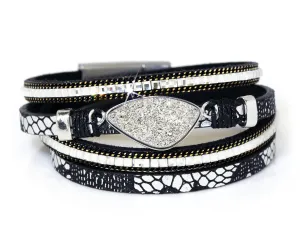 Double Wrap Platinum Druzy Leather Bracelet