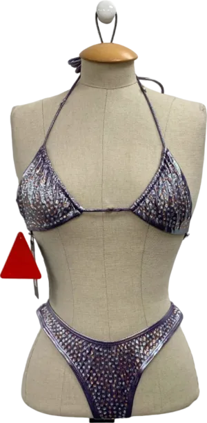 Ego Purple Diamante Metallic Bikini Set UK 8