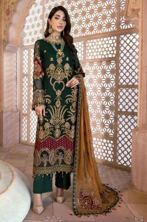 Embroidered Kameez Salwar in Dark Green Shade #PF335