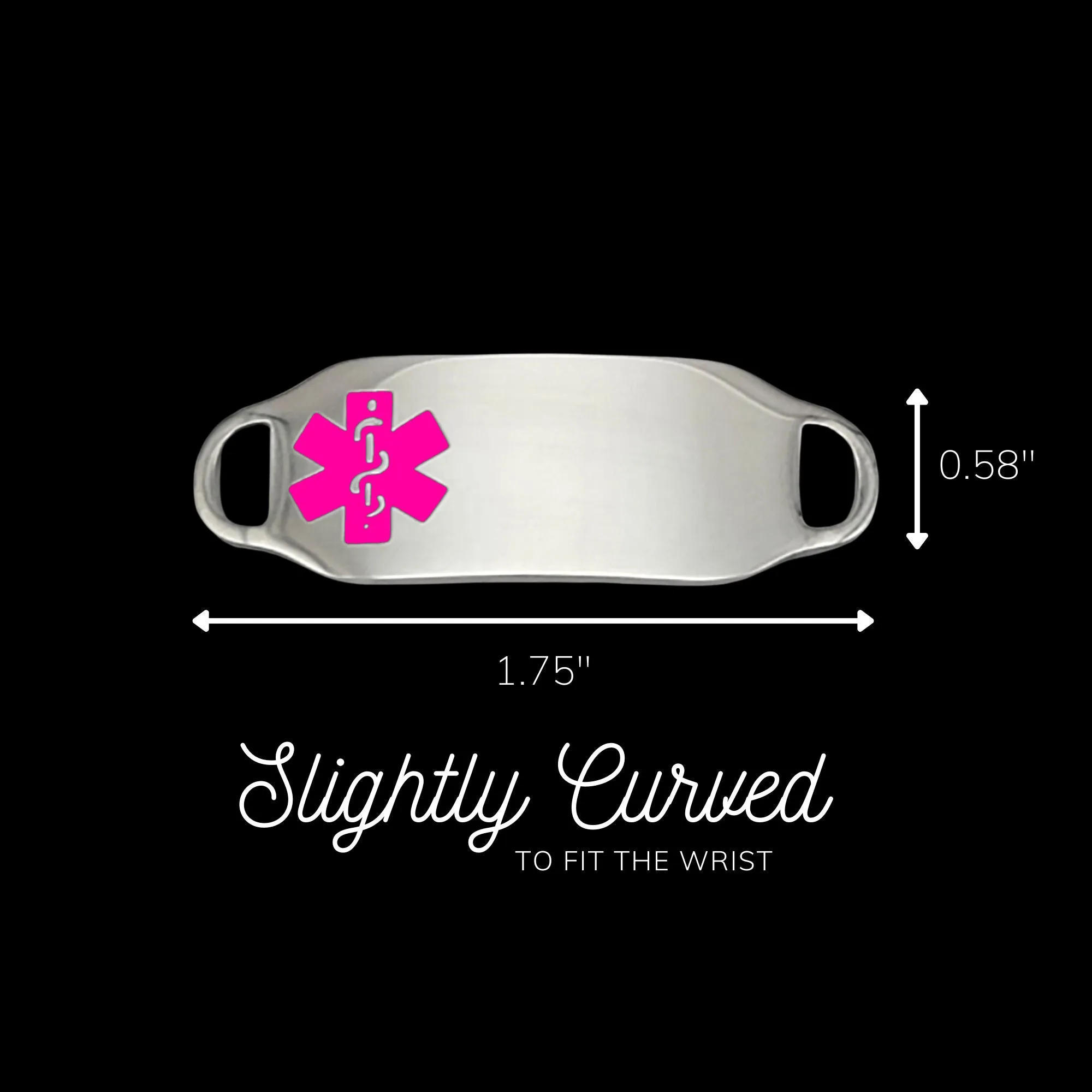 Engraved Stainless Steel Medium Rectangle Medical Bracelet ID Tag - Pink
