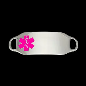 Engraved Stainless Steel Medium Rectangle Medical Bracelet ID Tag - Pink