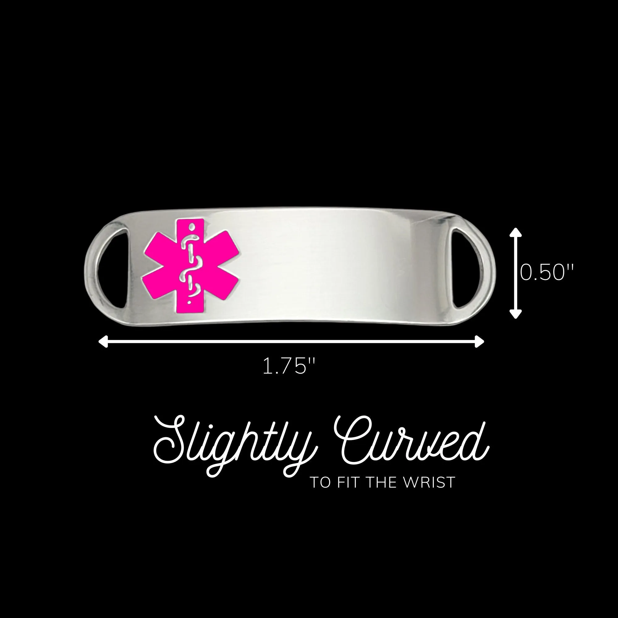 Engraved Stainless Steel Small Rectangle Medical Bracelet ID Tag - Pink