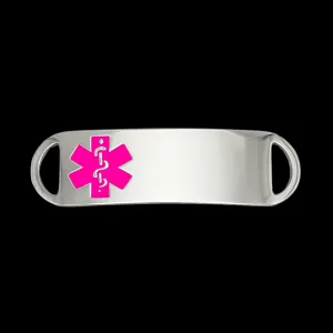 Engraved Stainless Steel Small Rectangle Medical Bracelet ID Tag - Pink