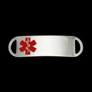 Engraved Stainless Steel Small Rectangle Medical Bracelet ID Tag - Red