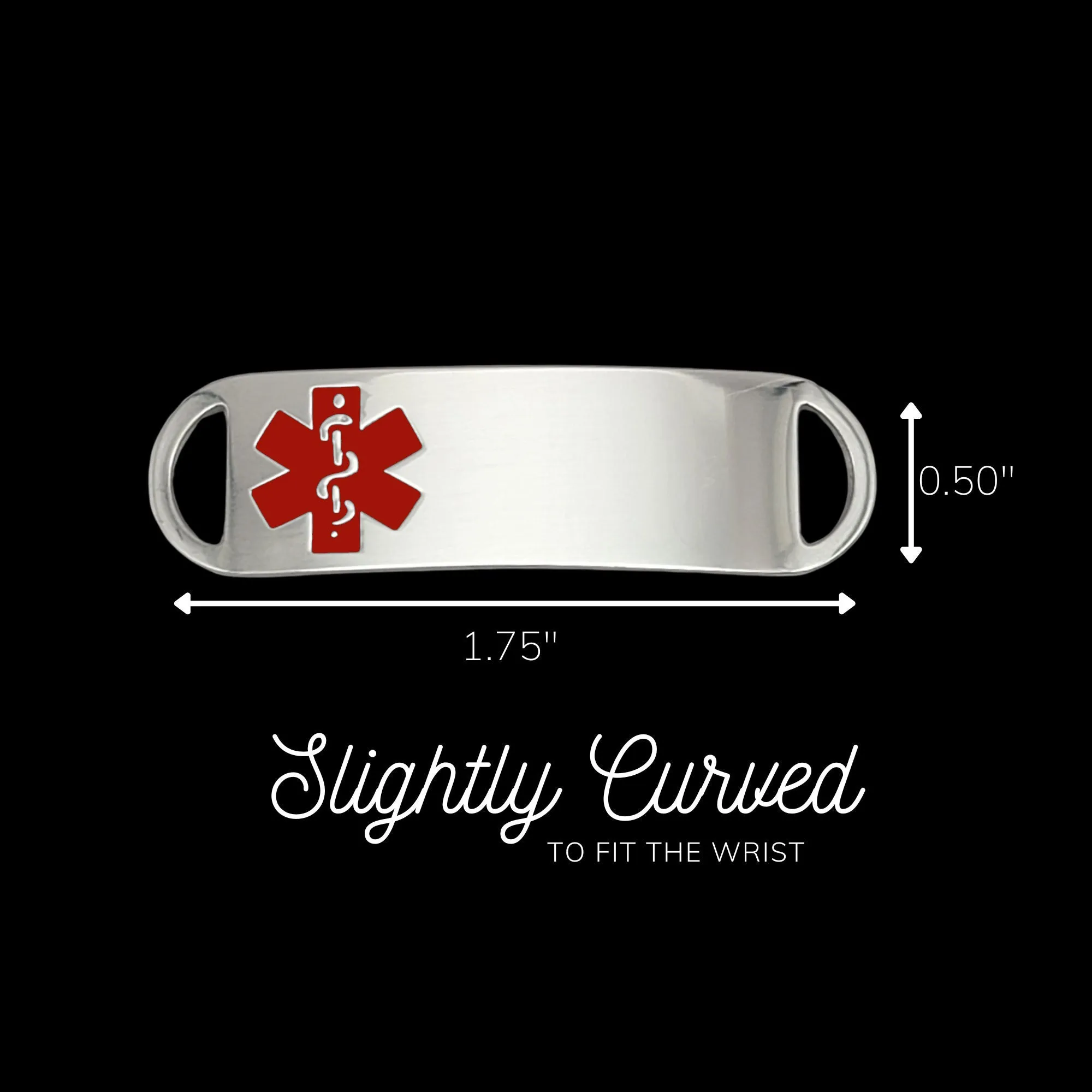Engraved Stainless Steel Small Rectangle Medical Bracelet ID Tag - Red