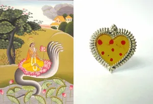 Ethereal, glass-top enamel work heart shape ring