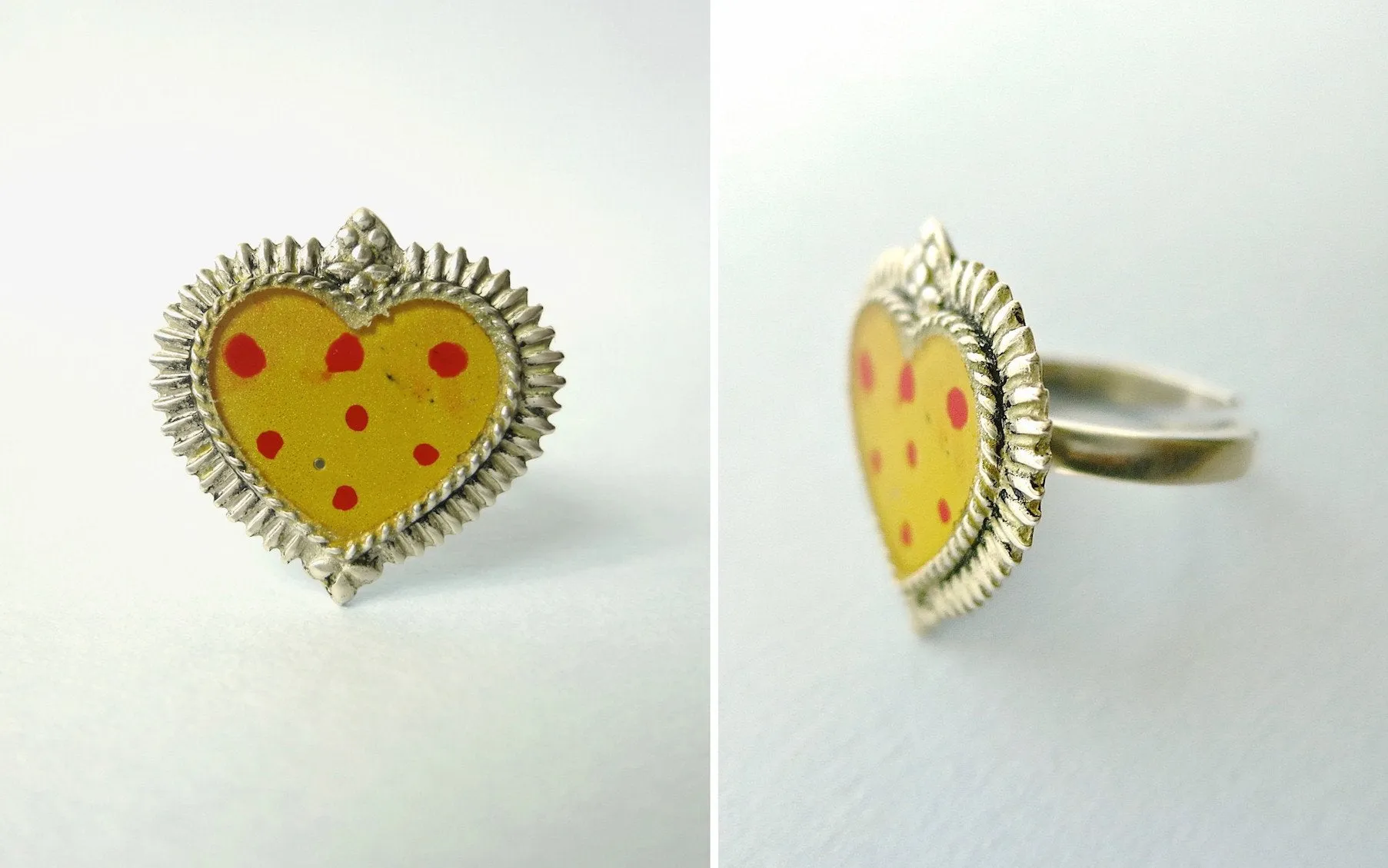 Ethereal, glass-top enamel work heart shape ring