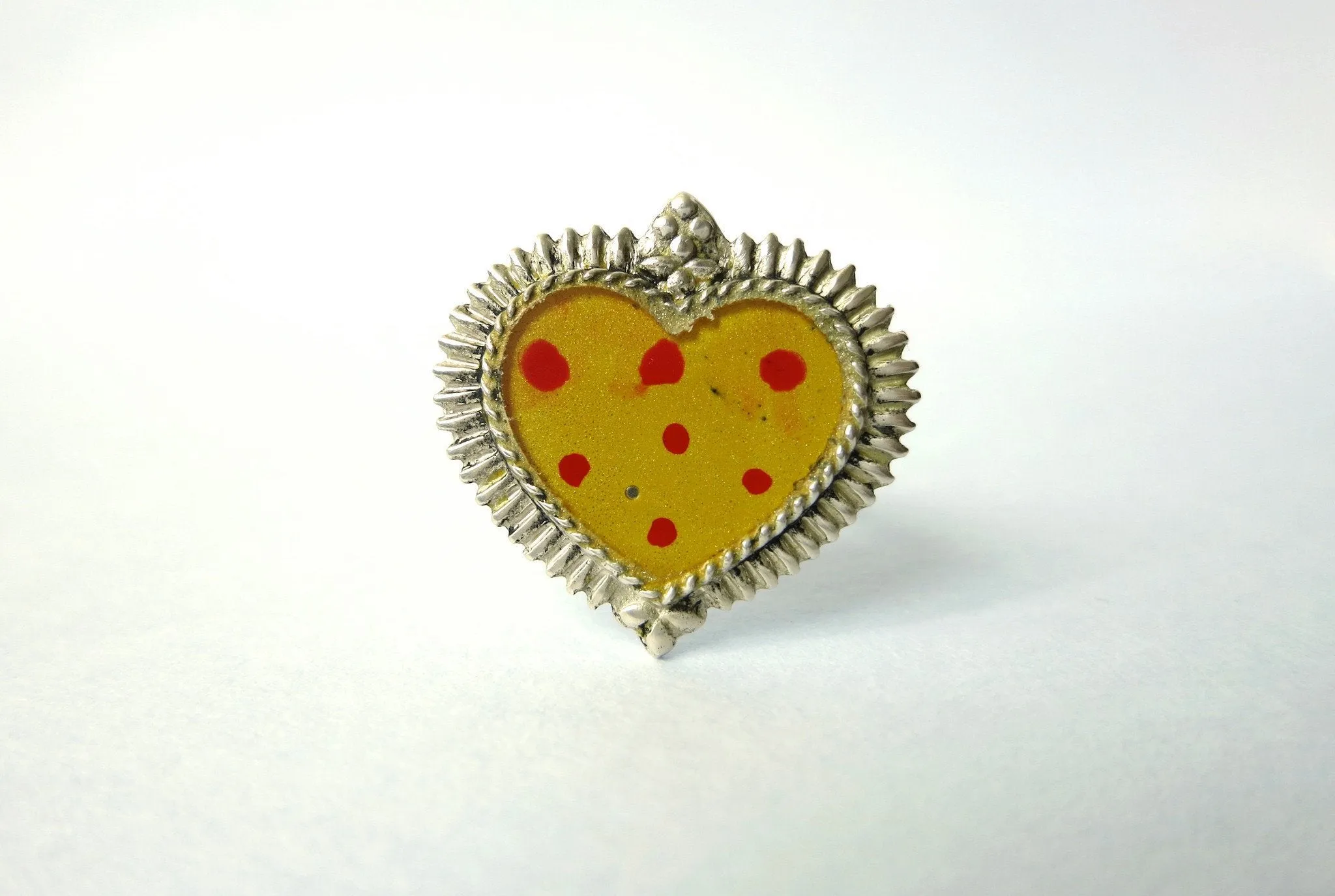 Ethereal, glass-top enamel work heart shape ring