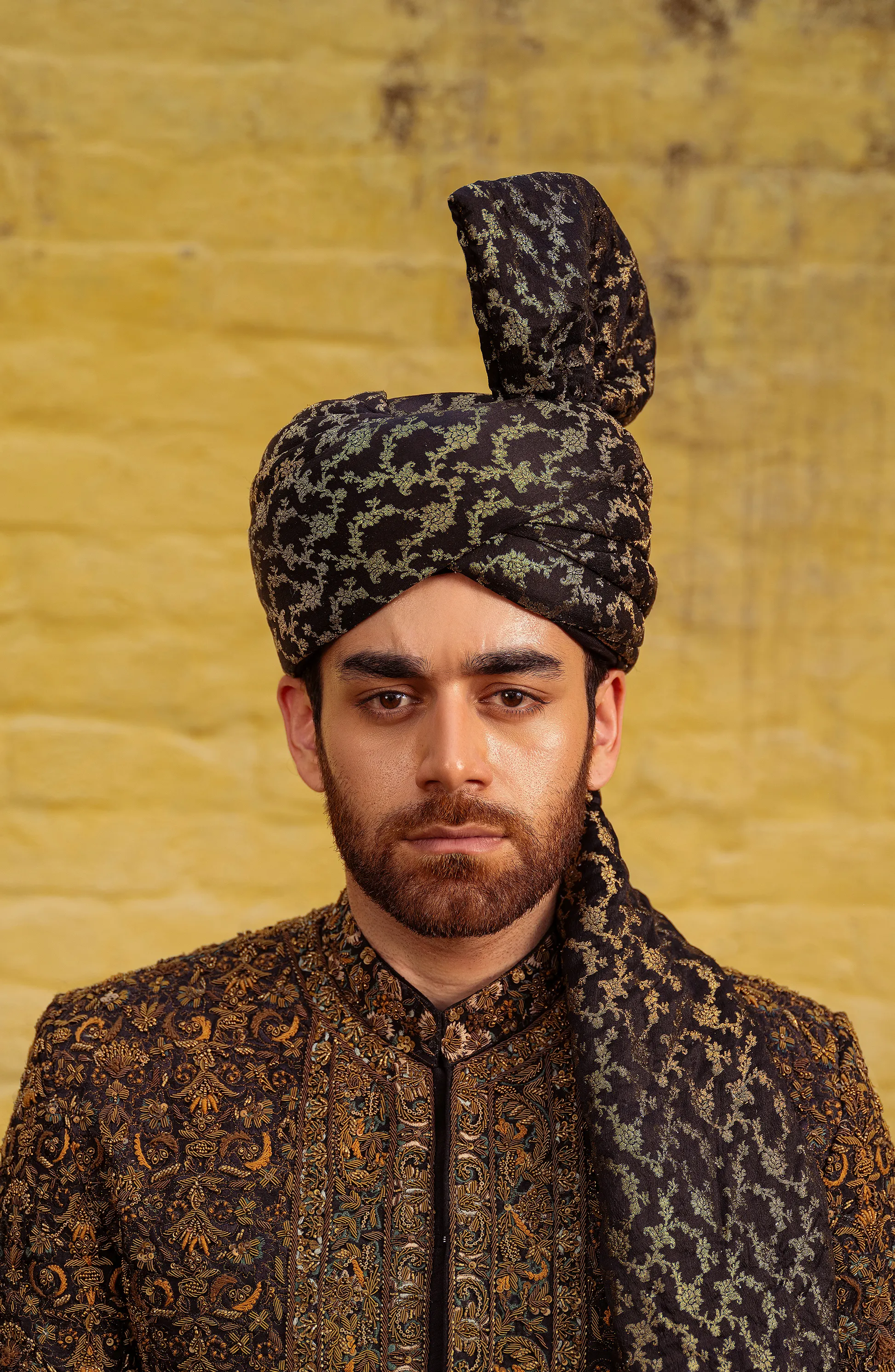 Exquisite Black Silk Heavily Embroidered Pakistani Groom Sherwani