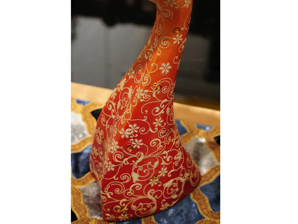 Exquisite Pair of Hand Painted Peacock Sculptures - Green & Red( set)