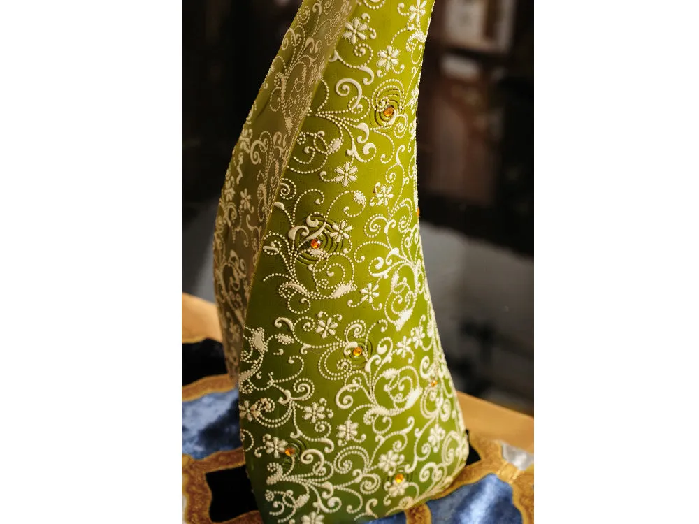 Exquisite Pair of Hand Painted Peacock Sculptures - Green & Red( set)