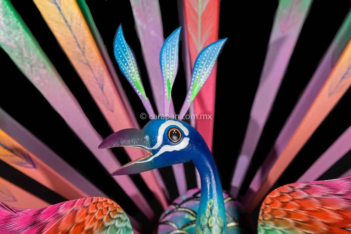 Exquisite Peacock Mexican Wood Carving Alebrije