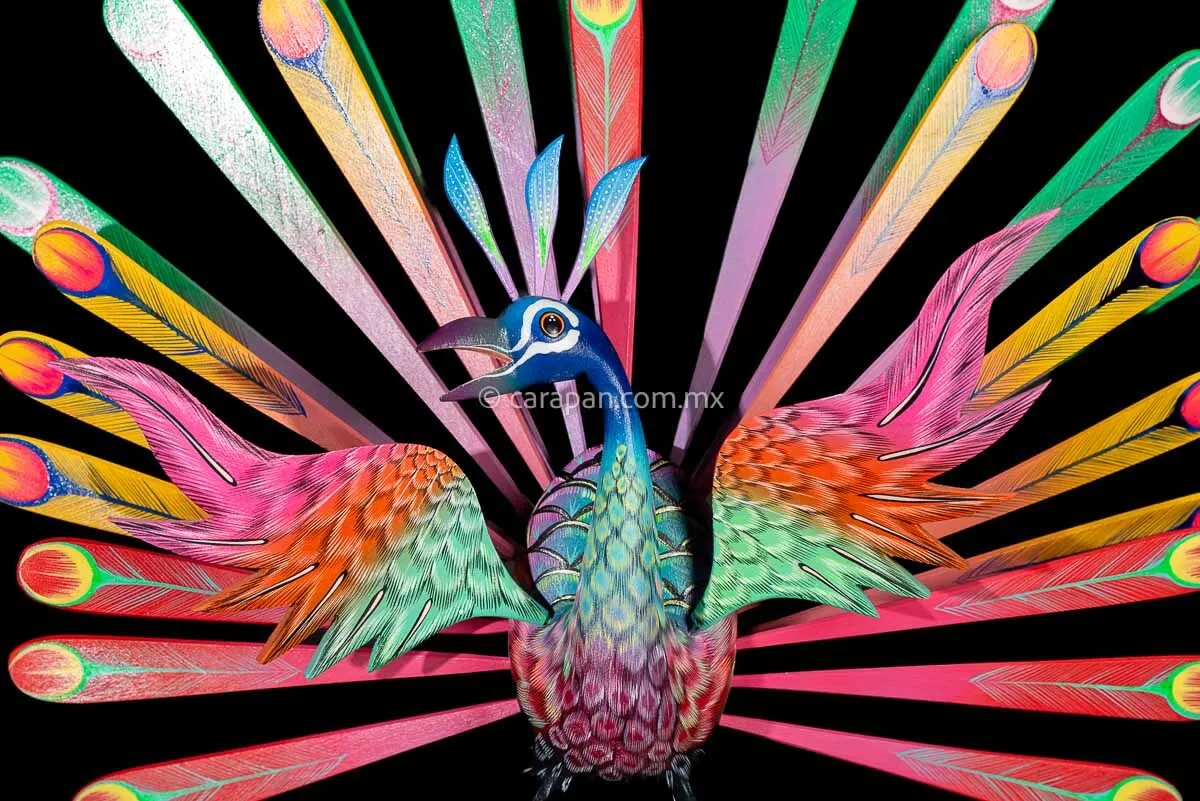 Exquisite Peacock Mexican Wood Carving Alebrije