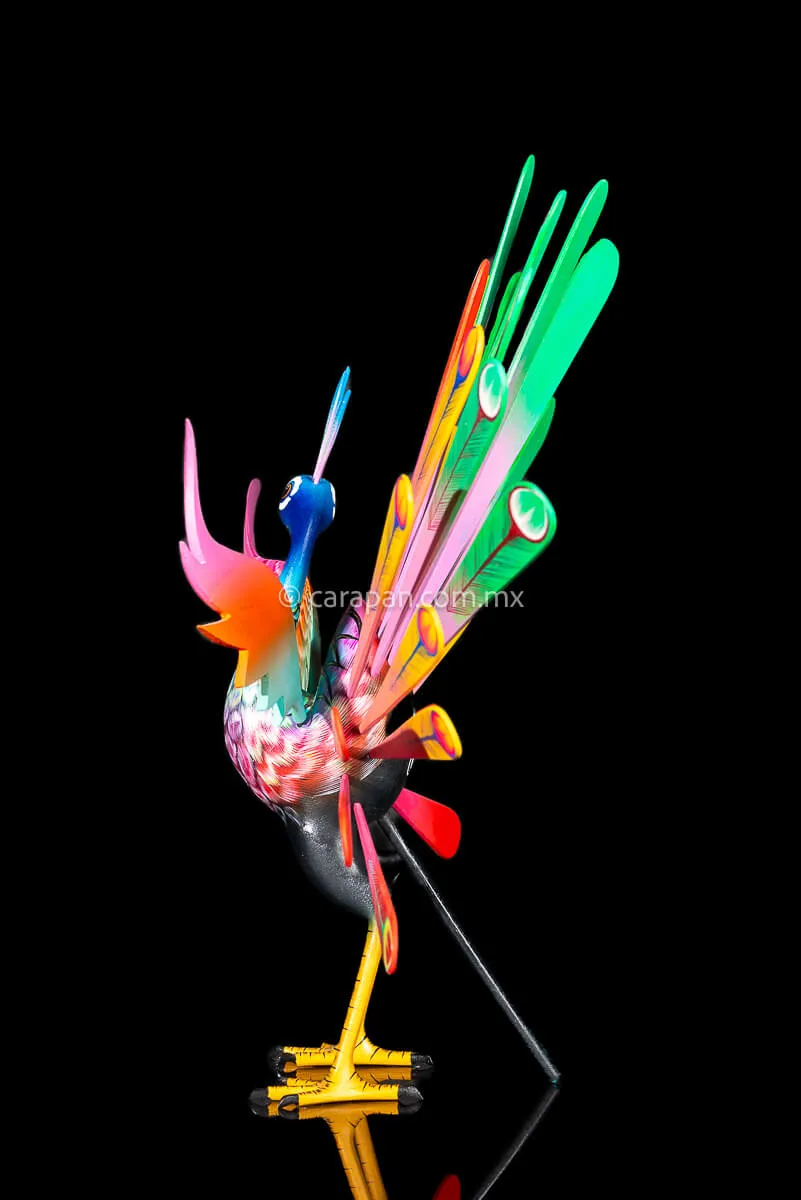 Exquisite Peacock Mexican Wood Carving Alebrije