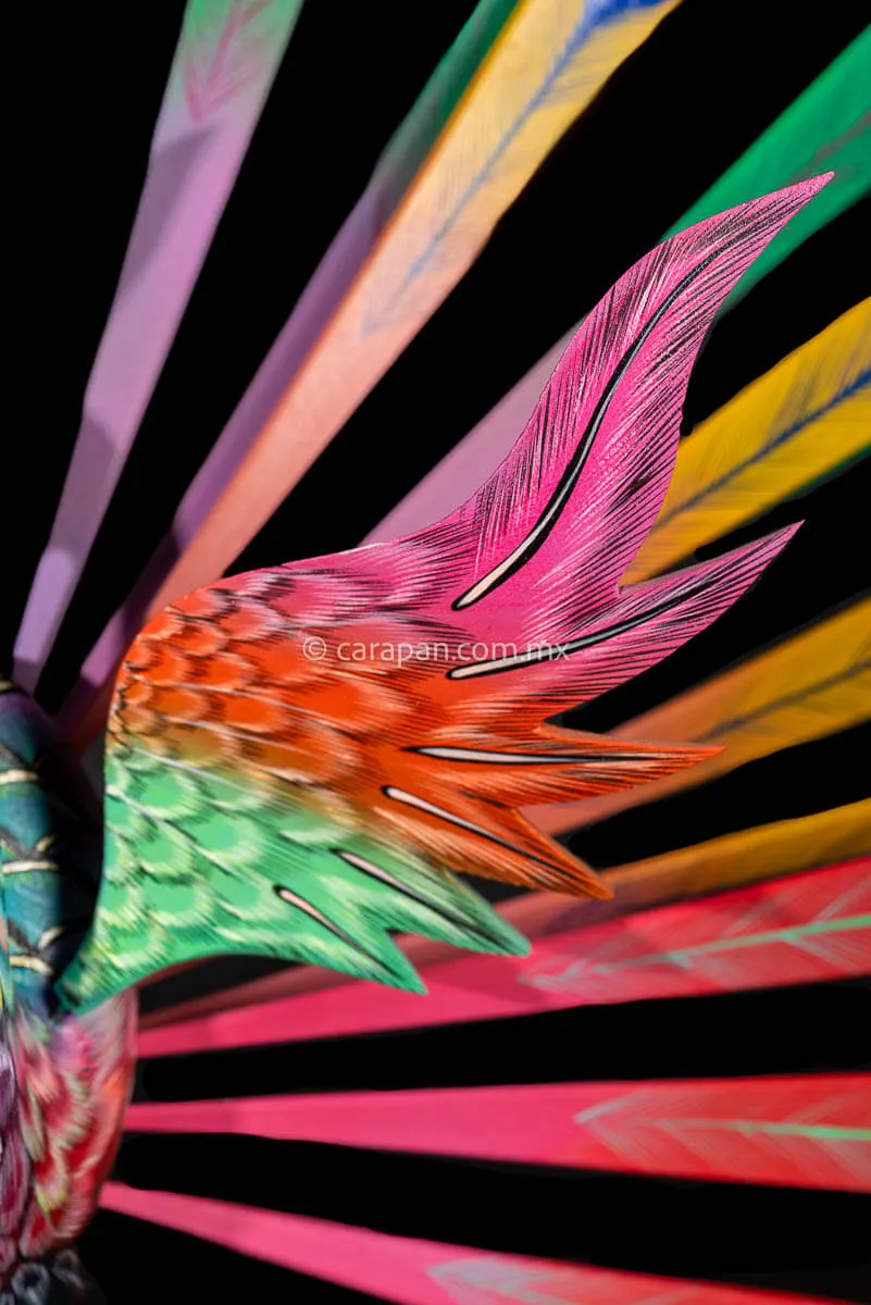 Exquisite Peacock Mexican Wood Carving Alebrije