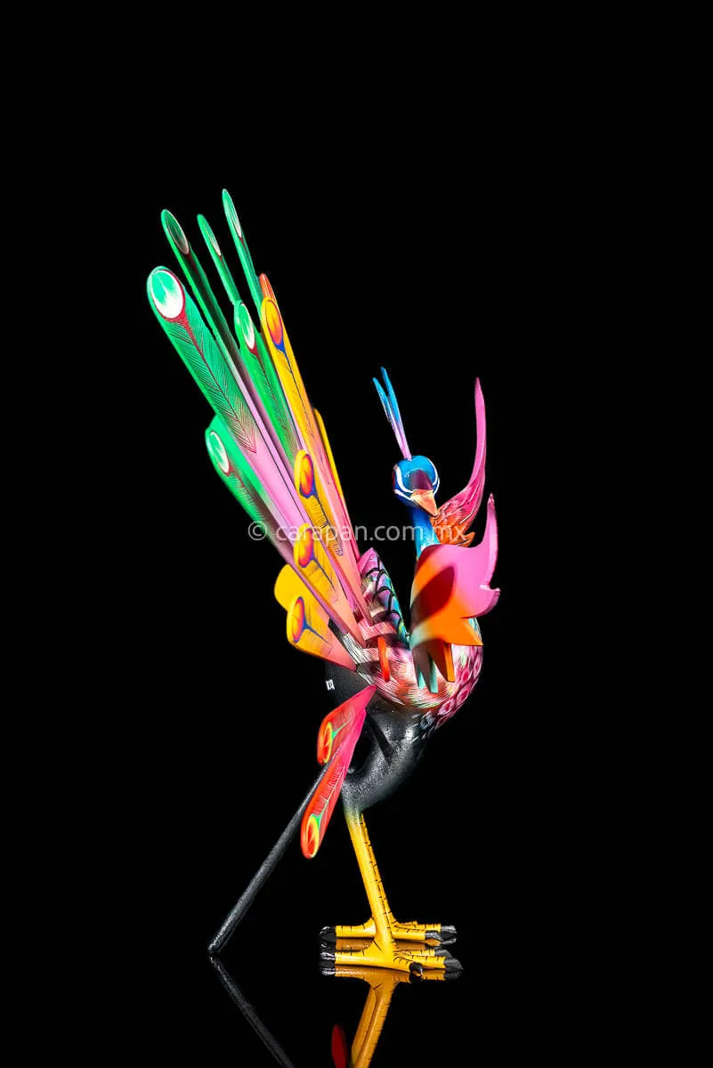 Exquisite Peacock Mexican Wood Carving Alebrije