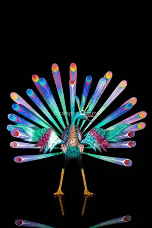 Exquisite Turquoise Peacock Mexican Wood Carving