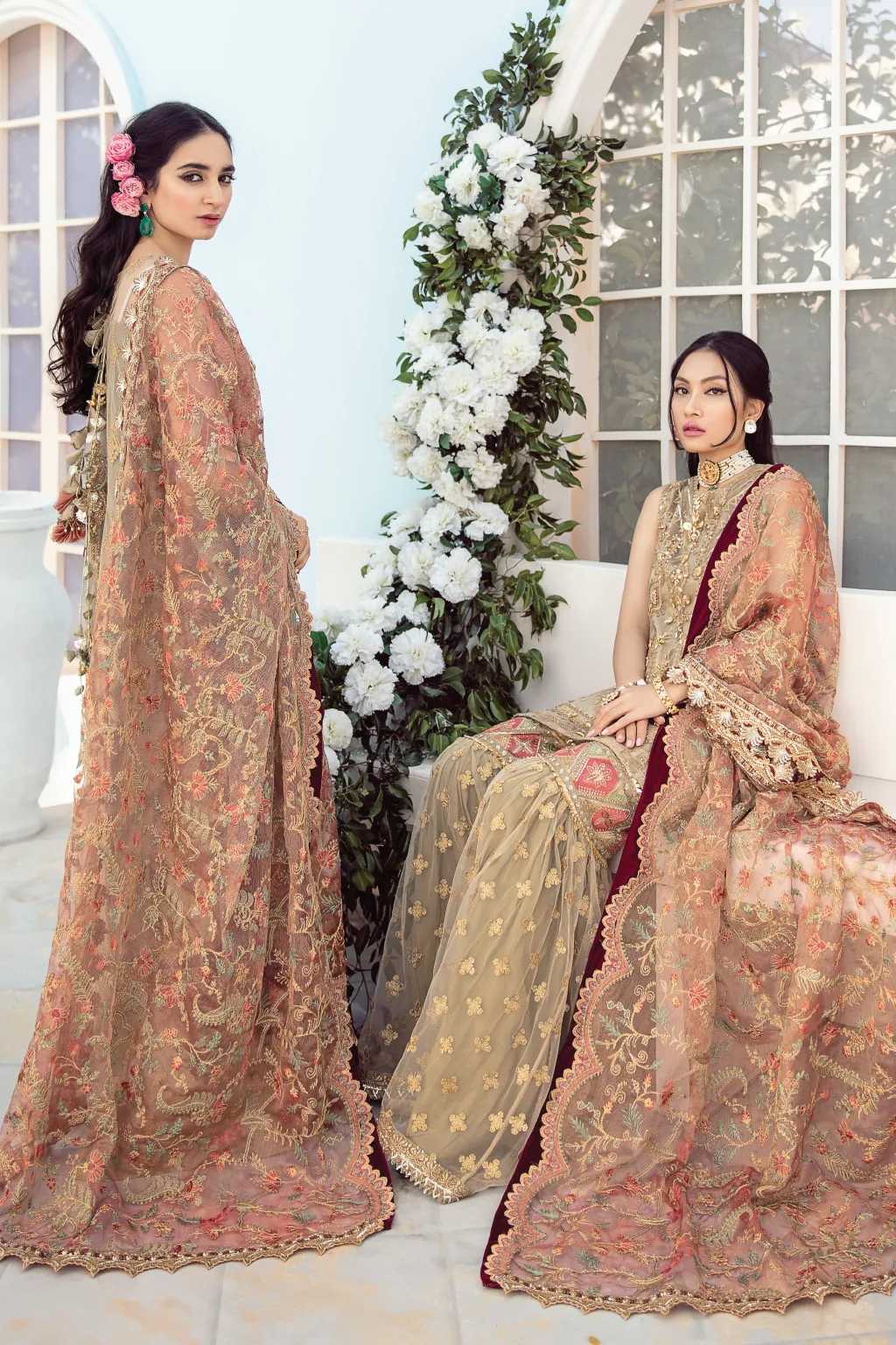 Fancy Pakistani Gharara Dress in Beige Shade #PF471