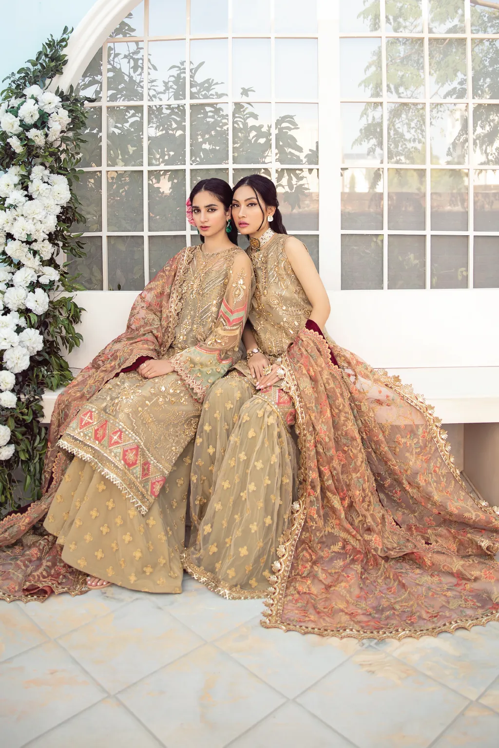 Fancy Pakistani Gharara Dress in Beige Shade #PF471