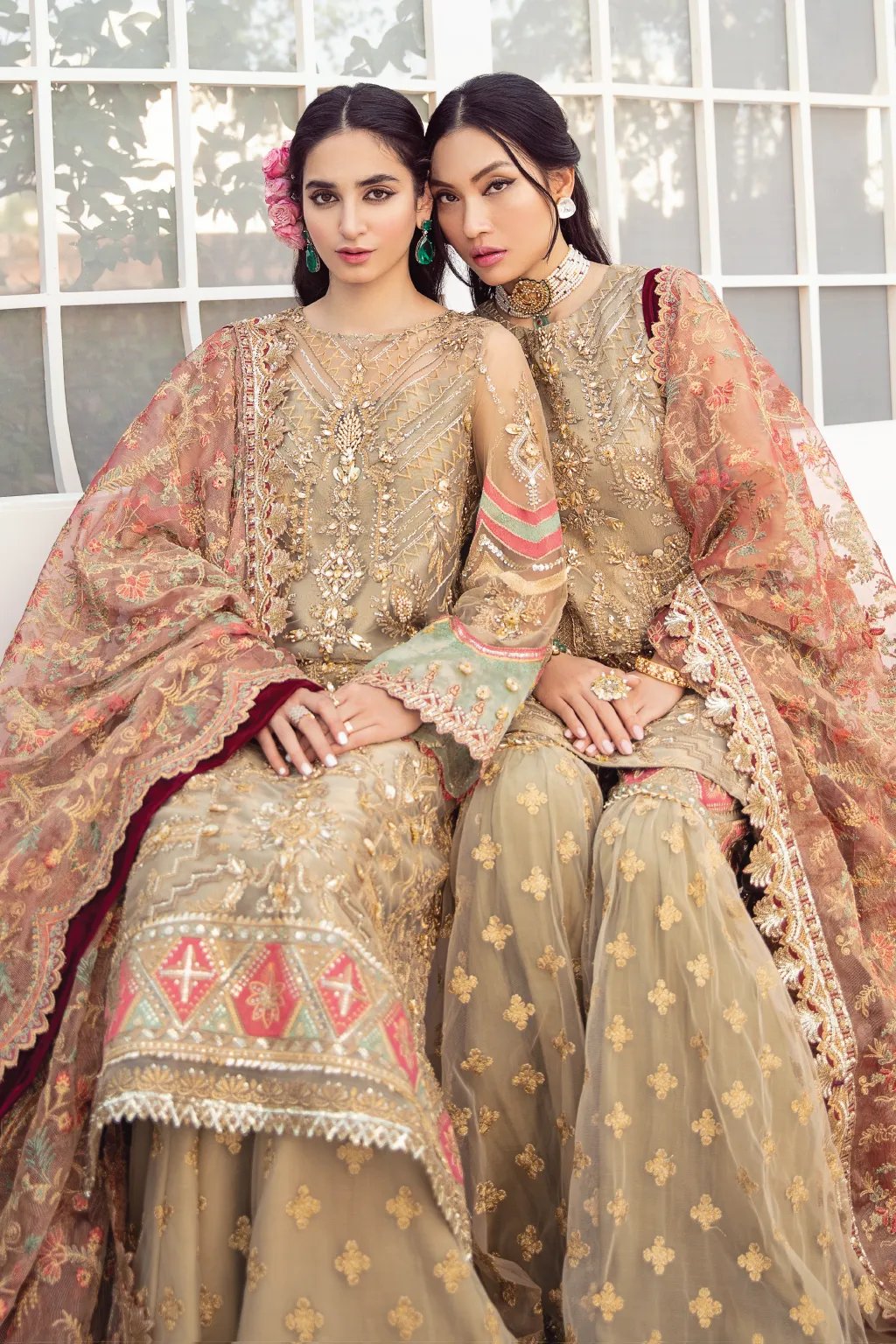 Fancy Pakistani Gharara Dress in Beige Shade #PF471