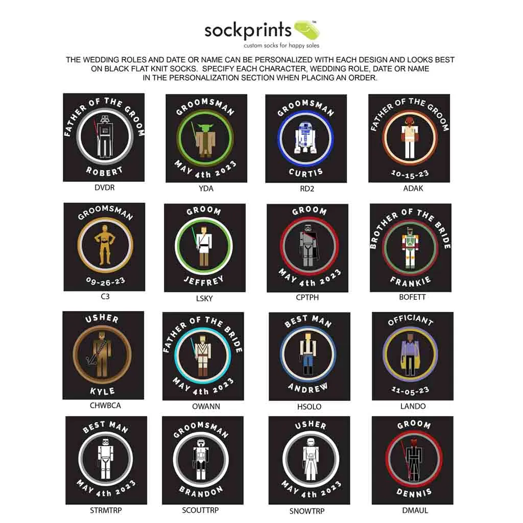 Fun Personalized Star Wars Inspired Wedding Socks