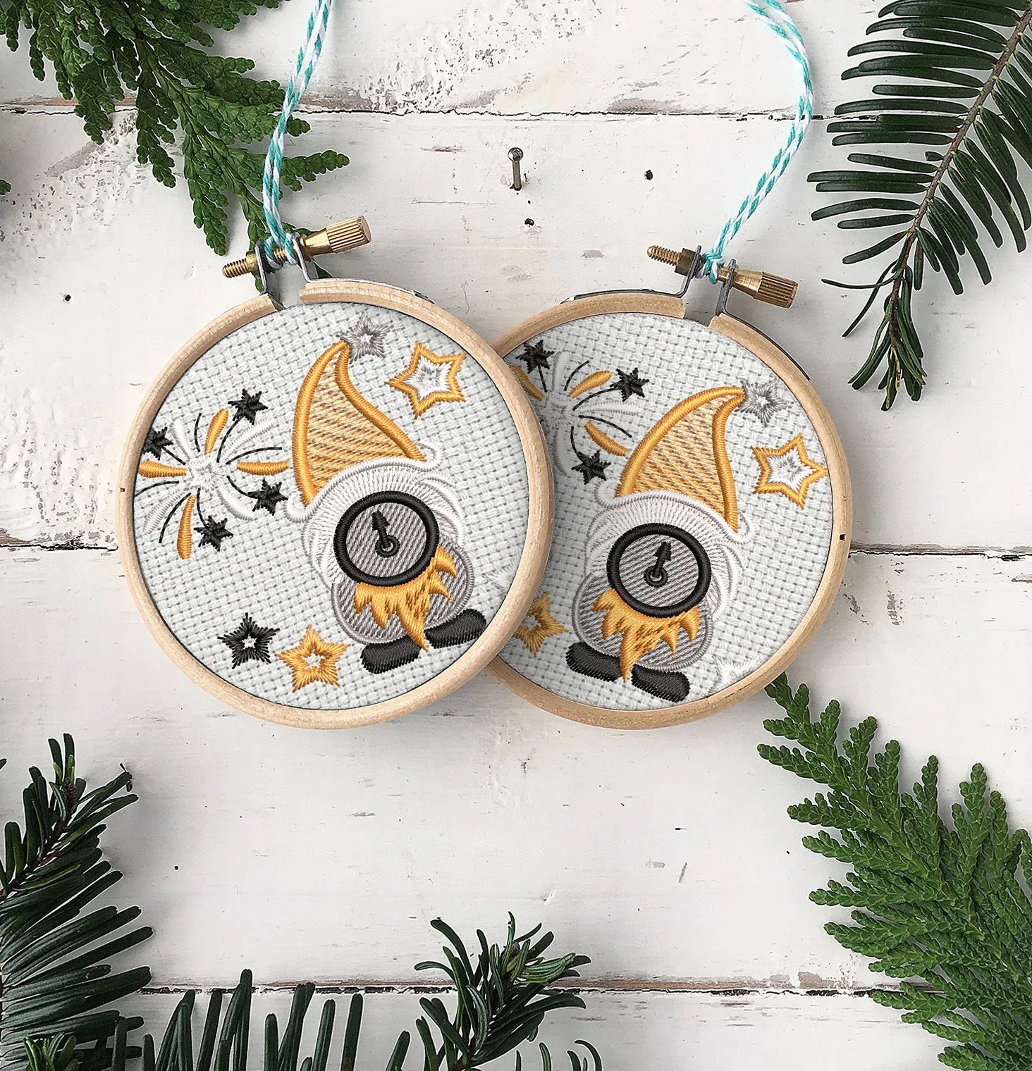 Gnome Happy New Year Embroidered Christmas Ornaments