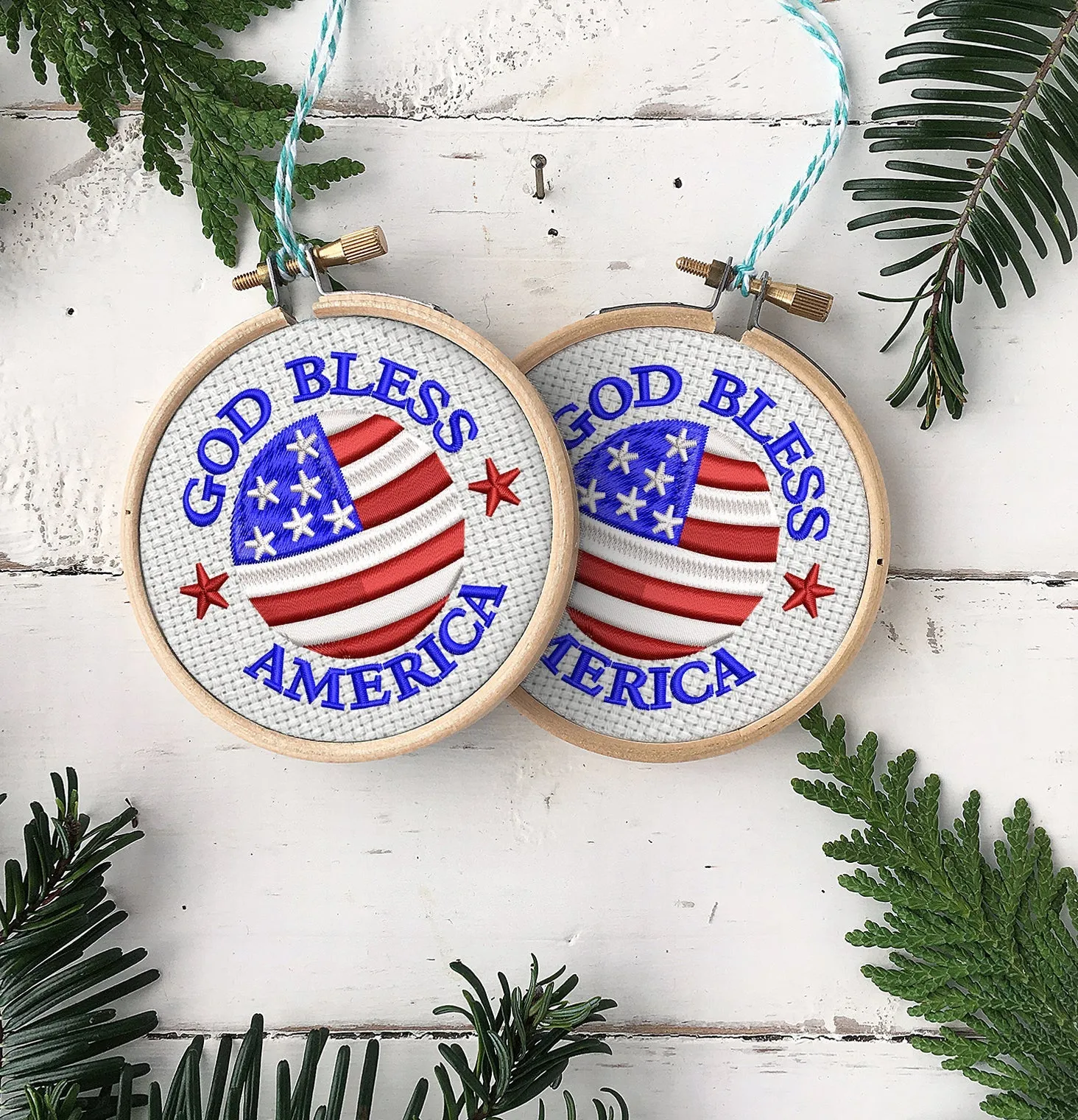God Bless America Embroidered Christmas Ornaments