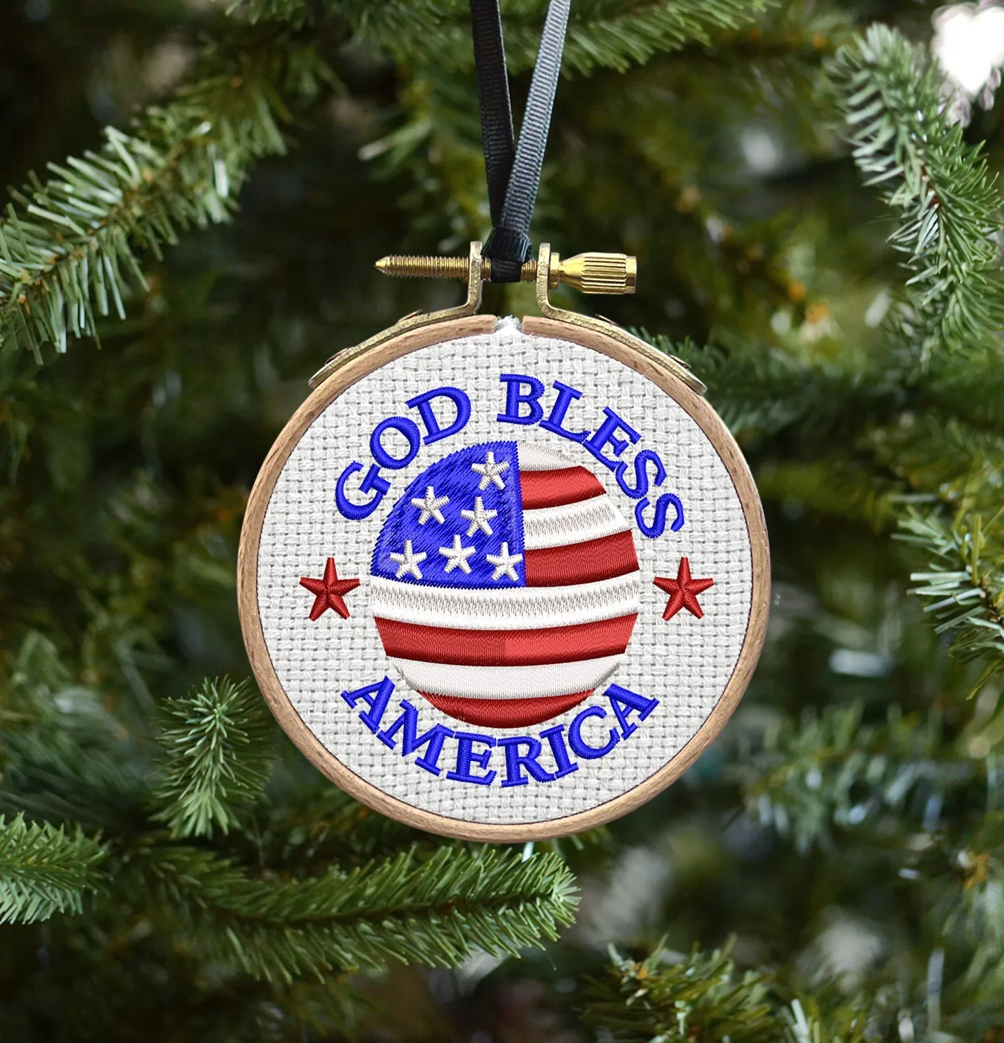 God Bless America Embroidered Christmas Ornaments