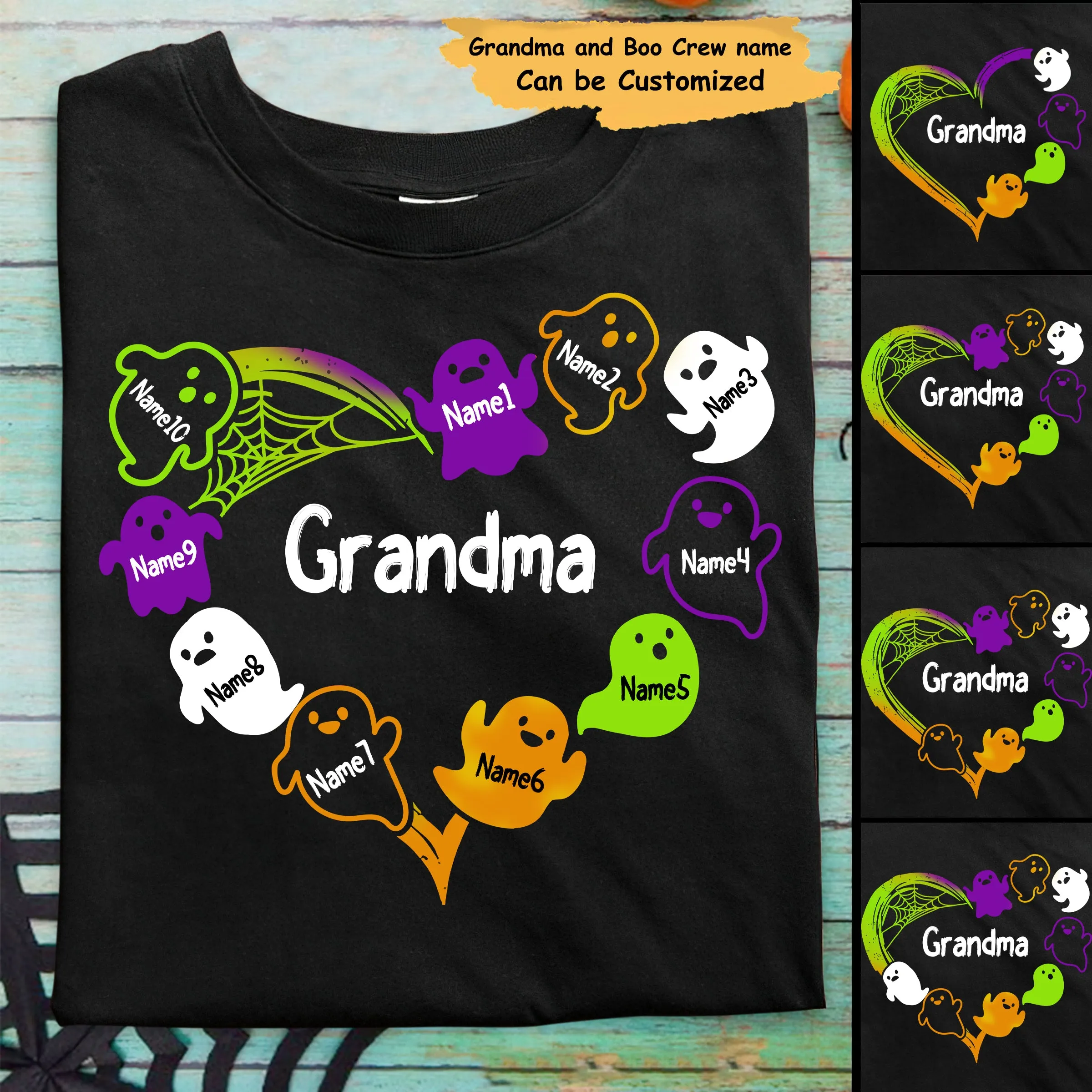 Grandma Boo Crew Heart Halloween Personalized Shirt