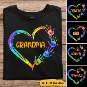 Grandma Mom Heart Hand Print Personalized Shirt