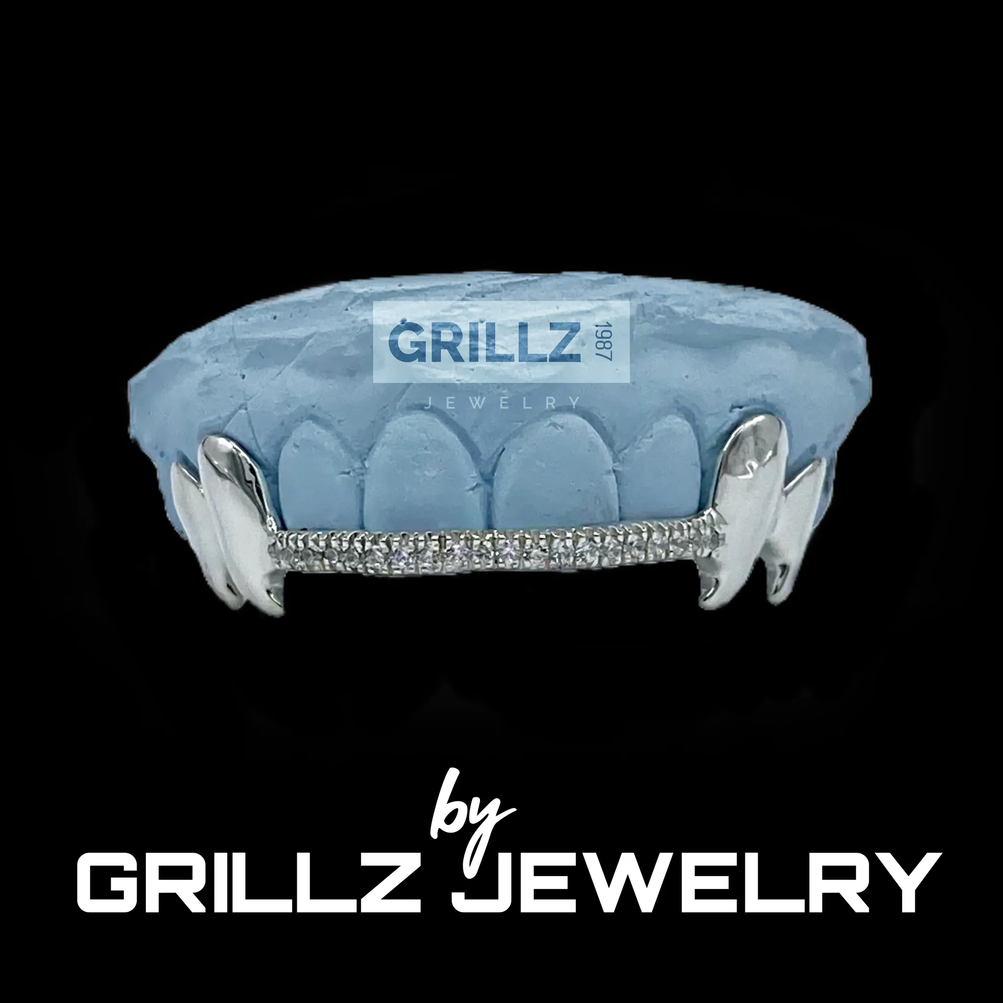 Grillz double king crab fangs with diamond bar