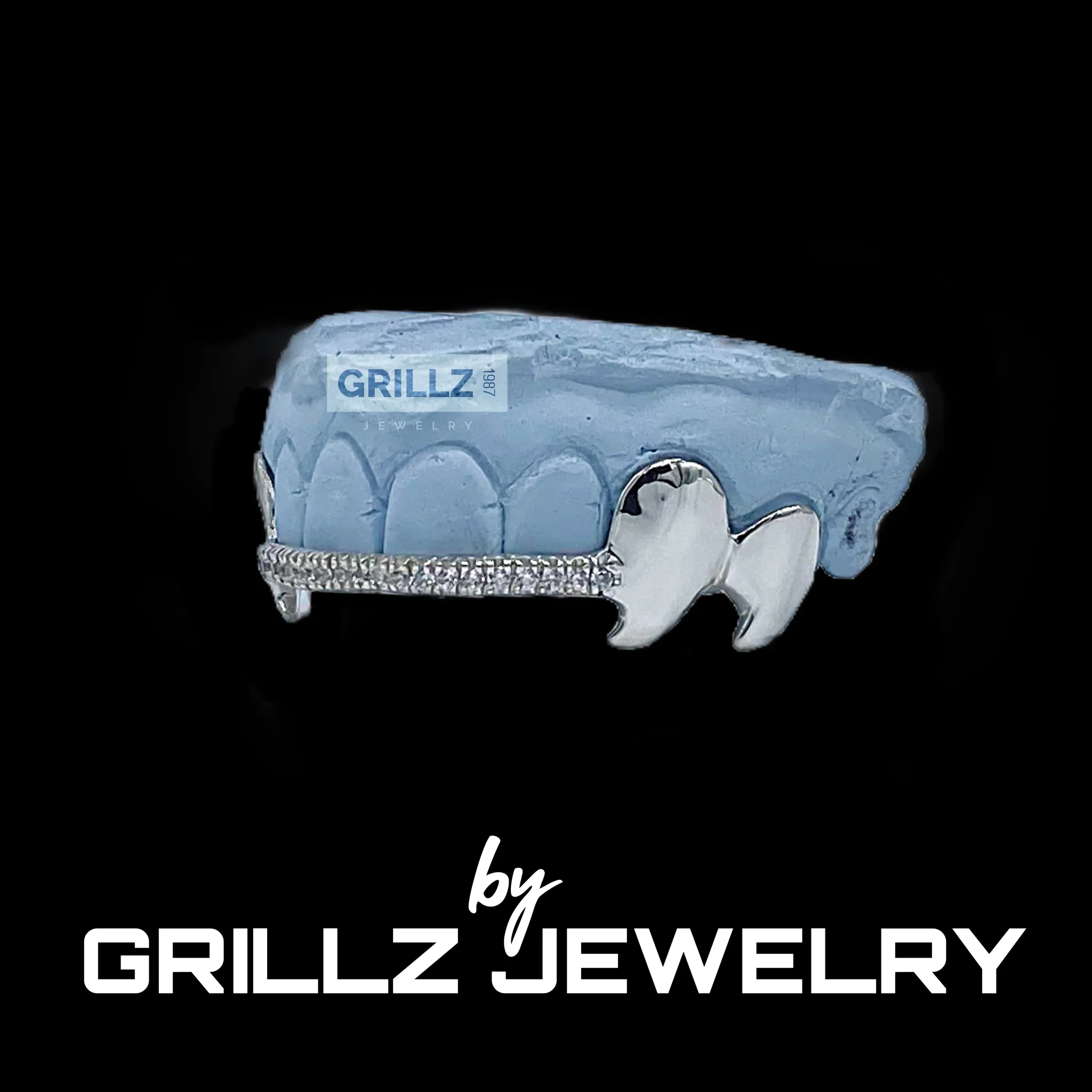 Grillz double king crab fangs with diamond bar