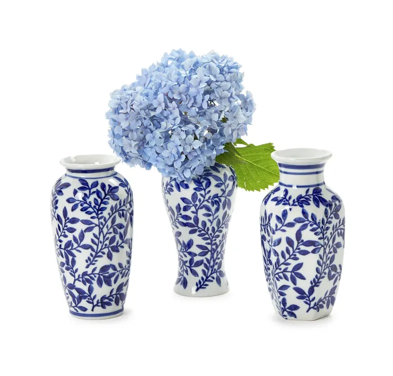 Hand-Painted Blue and White Chinoiserie Vases