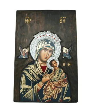 Hand Painted Serigraph on Antique Wood, Gold Leaf, Silver Inlay