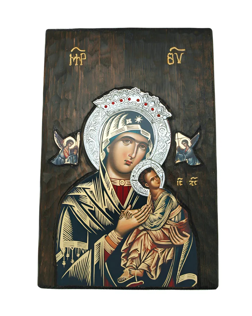 Hand Painted Serigraph on Antique Wood, Gold Leaf, Silver Inlay