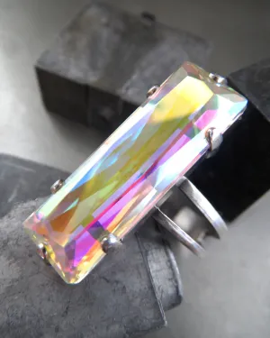 HEAVEN - Baguette Ring w Mystical Multicolor Crystal AB