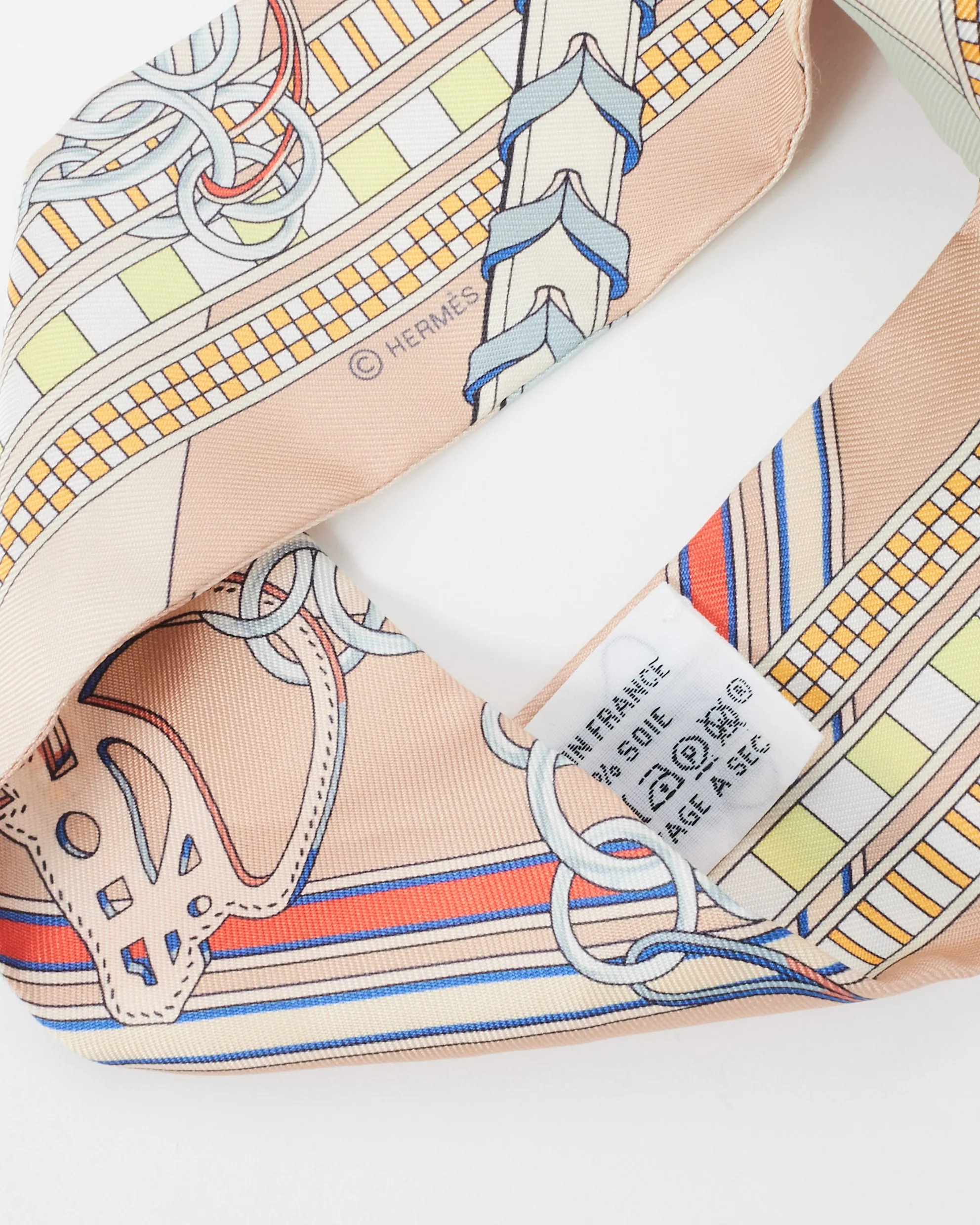 Hermès Light Pink Multi Rodeo Print Silk Twilly