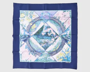 Hermès Navy Blue & Purple "Giverny" Silk Scarf