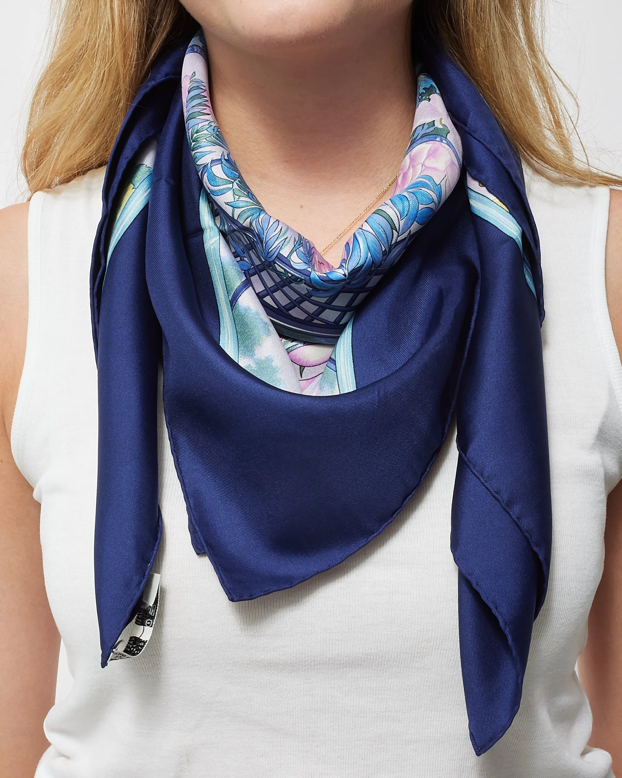 Hermès Navy Blue & Purple "Giverny" Silk Scarf