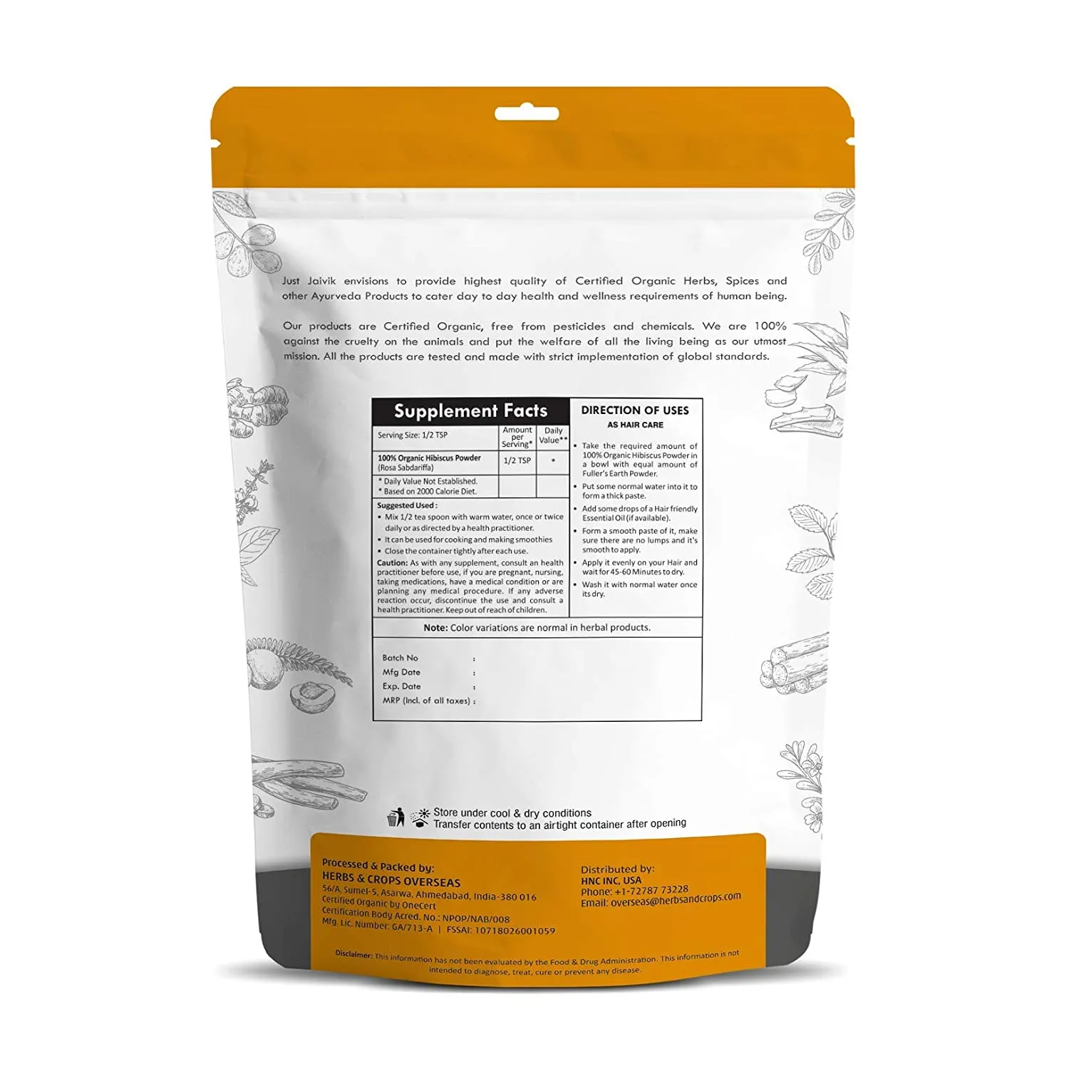 Just Jaivik | Hibiscus Flower Powder | 227g | Organic | Hibiscus | For Hair and Scalp Treatment