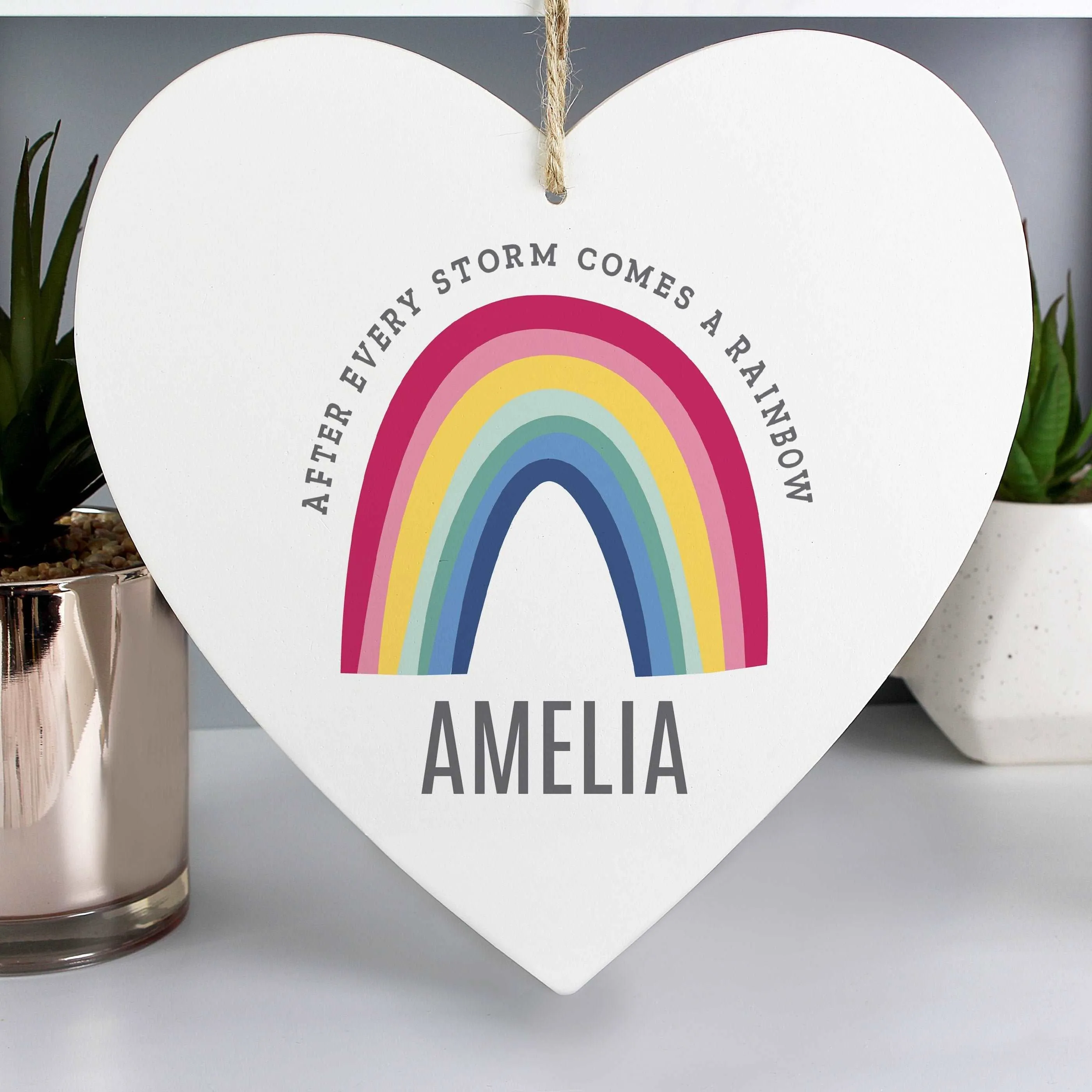Large Wooden Rainbow heart Personalised decoration